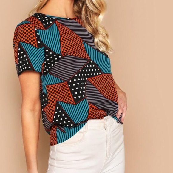 Geo & Polka Dot Print Top - Picture 1 of 10